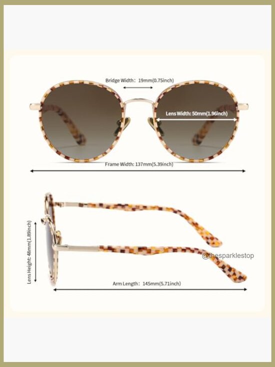 Retro Round Polarized Sunglasses, Lightweight Acetate Metal Frame